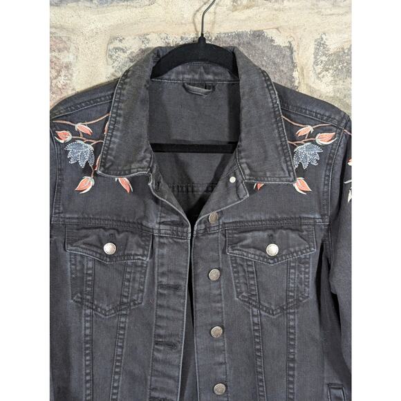 Embroidered Black Denim Jacket - Picture 2 of 12